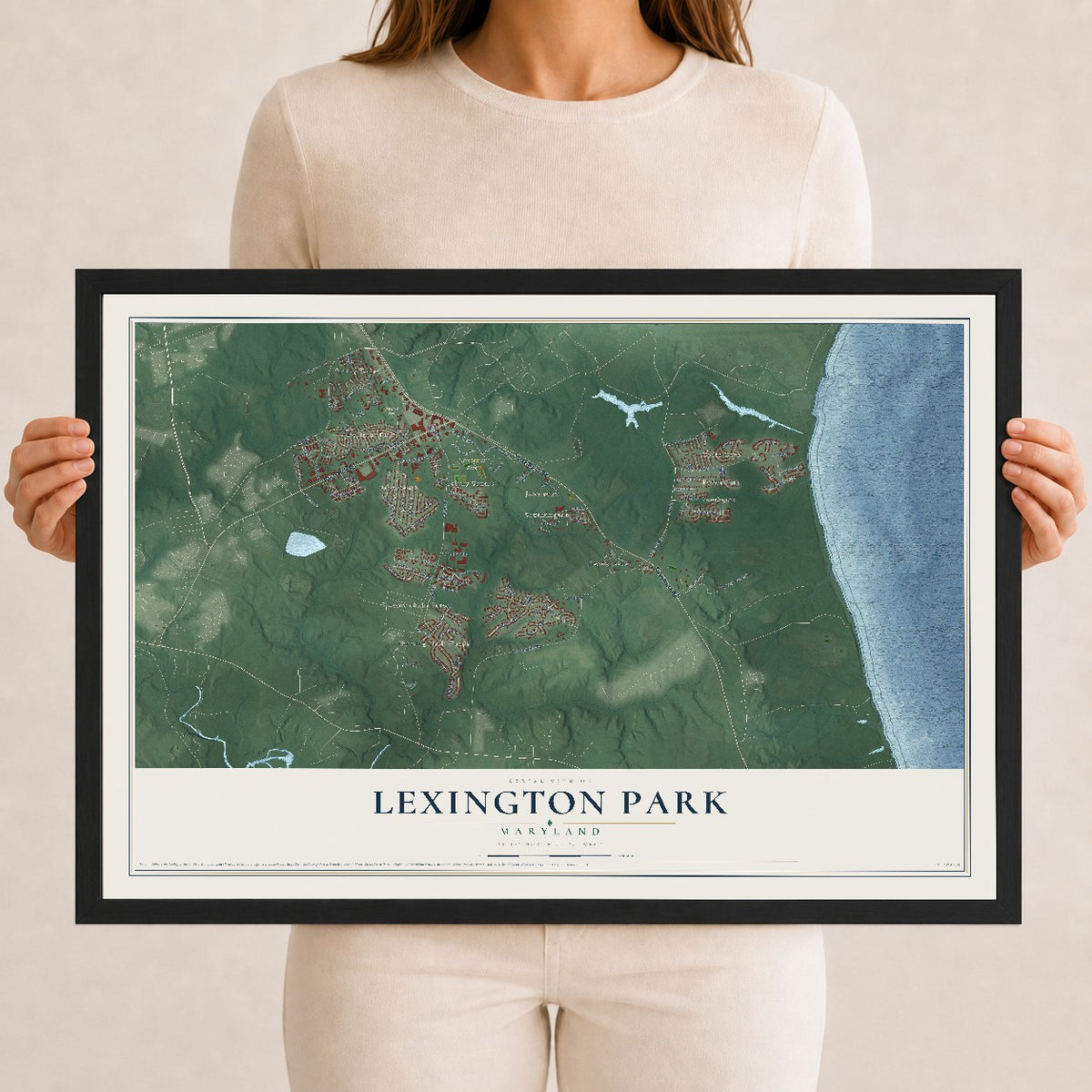 Map of Lexington Park, Maryland, 12 x 18 inch print in a black wood frame