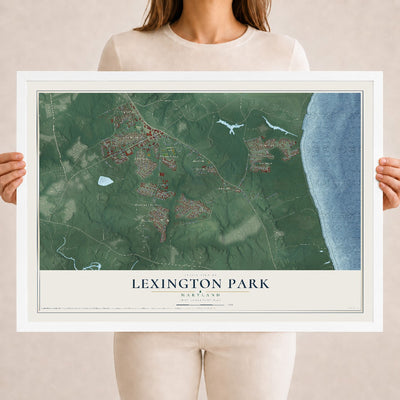 Map of Lexington Park, Maryland, 18 x 24 inch print in a white wood frame