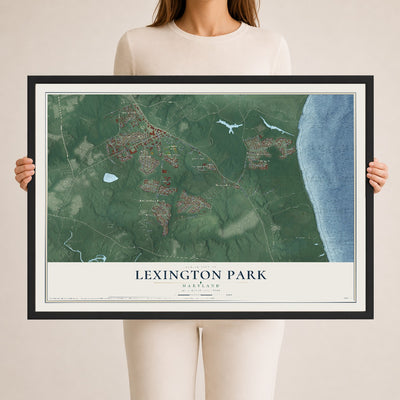 Map of Lexington Park, Maryland, 24 x 36 inch print in a black wood frame