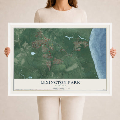 Map of Lexington Park, Maryland, 24 x 36 inch print in a white wood frame