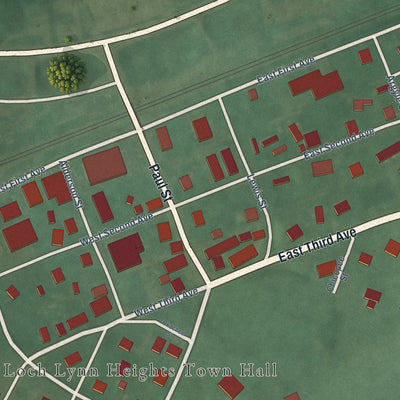 Close-up of the map of Loch Lynn Heights, Maryland print showing street and building detail
