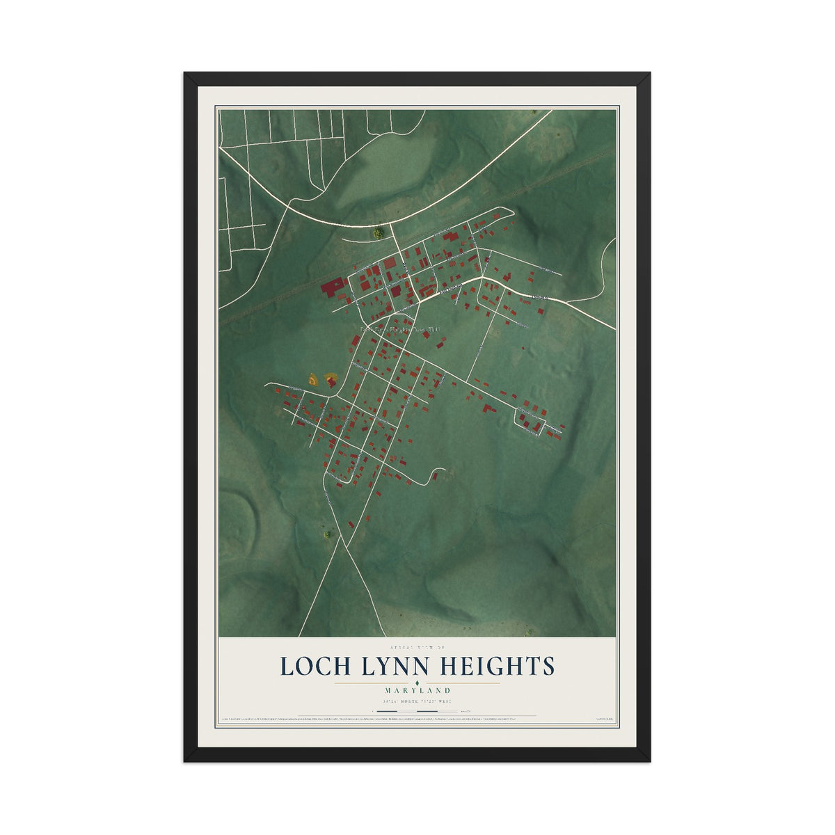 Map of Loch Lynn Heights, Maryland, 12 x 18 inch print in a black wood frame