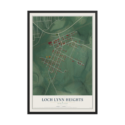 Map of Loch Lynn Heights, Maryland, 12 x 18 inch print in a black wood frame