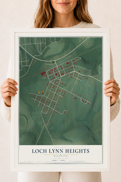 Map of Loch Lynn Heights, Maryland, 18 x 24 inch print in a white wood frame