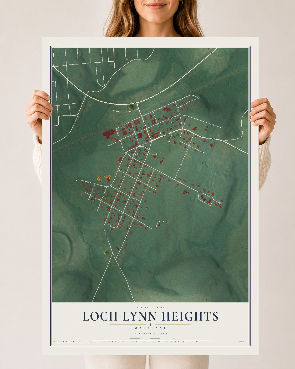 Map of Loch Lynn Heights, Maryland, 24 x 36 inch unframed archival matte print