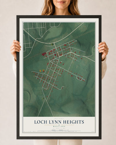 Map of Loch Lynn Heights, Maryland, 24 x 36 inch print in a black wood frame
