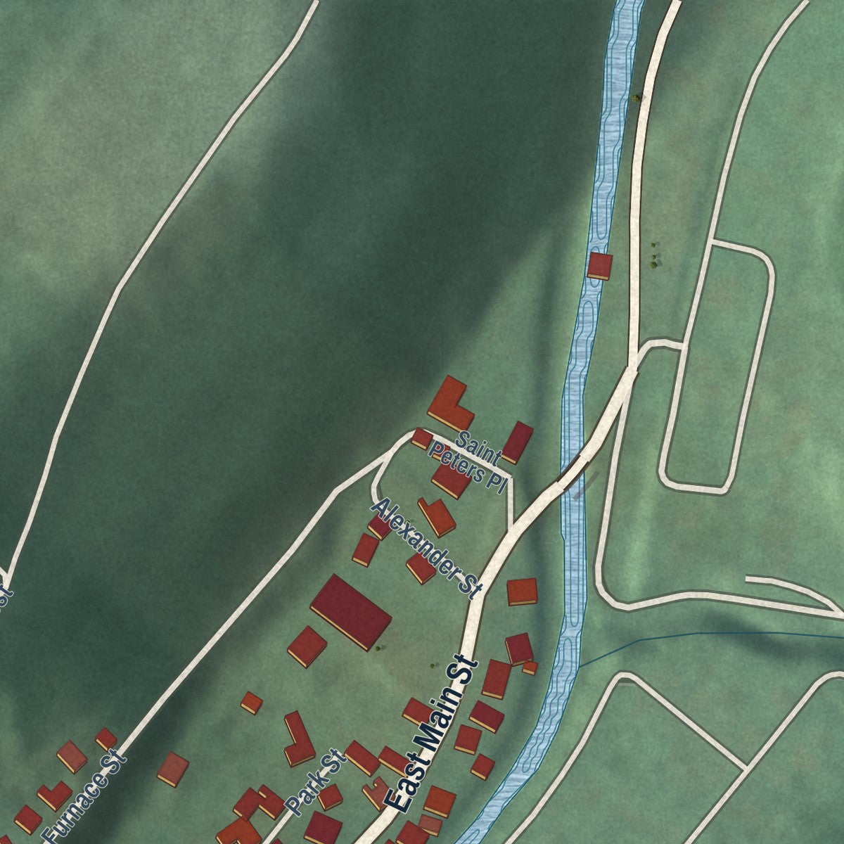 Second close-up of the map of Lonaconing, Maryland print showing more streets and buildings