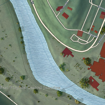 Close-up of the map of Luke, Maryland print showing street and building detail