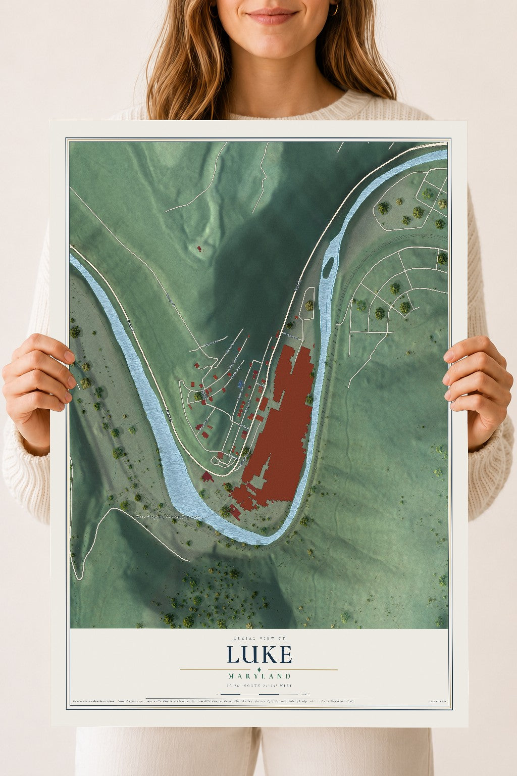 Map of Luke, Maryland, 18 x 24 inch unframed archival matte print