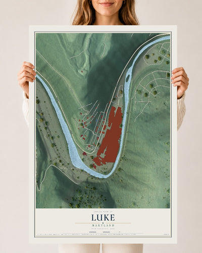 Map of Luke, Maryland, 24 x 36 inch unframed archival matte print