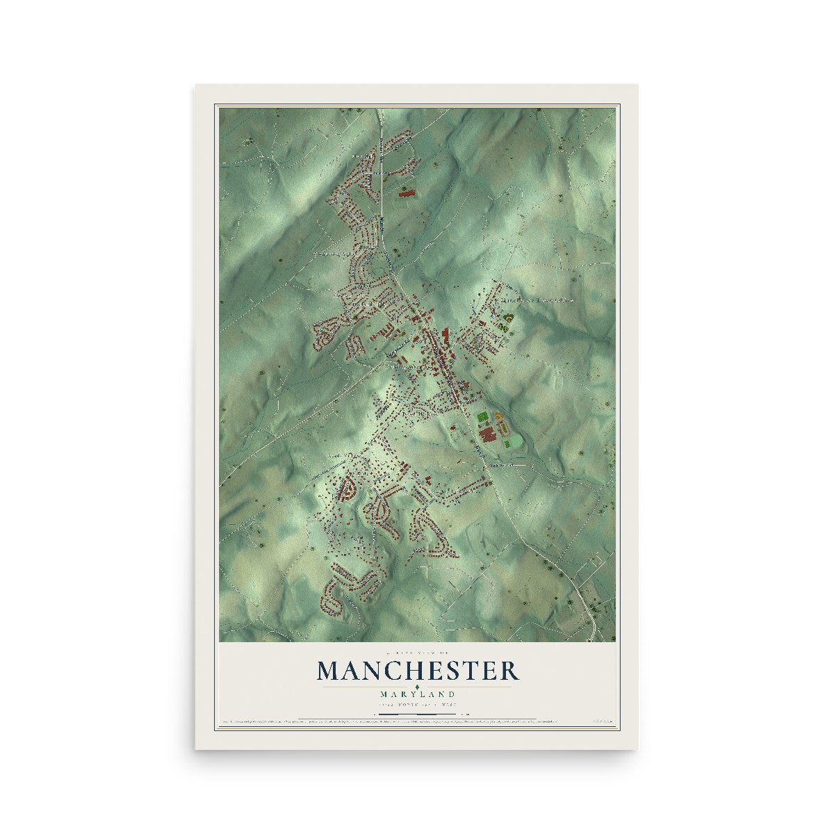 Map of Manchester, Maryland, 12 x 18 inch unframed archival matte print