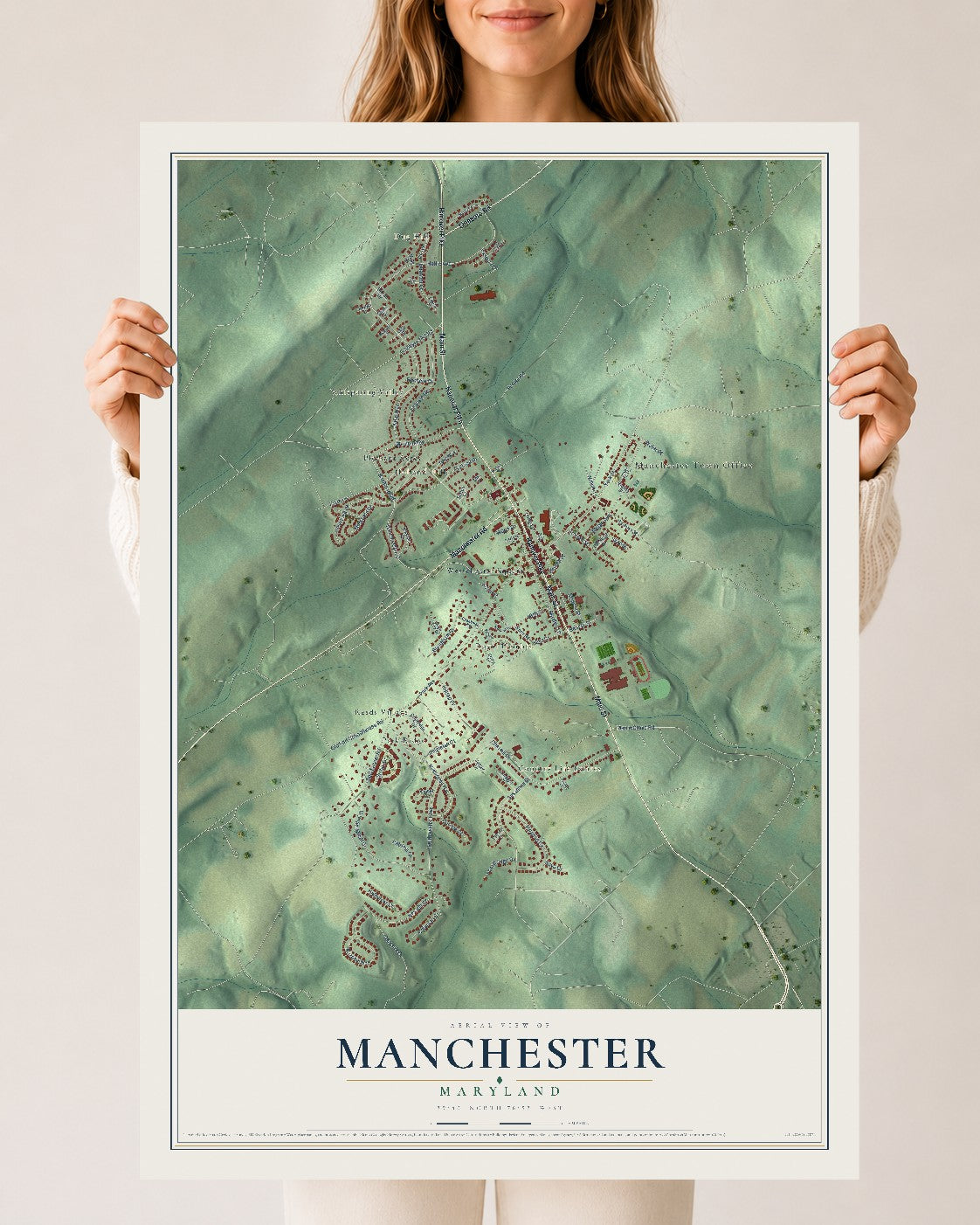 Map of Manchester, Maryland, 24 x 36 inch unframed archival matte print
