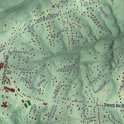 Close-up of the map of Manor, Maryland print showing street and building detail