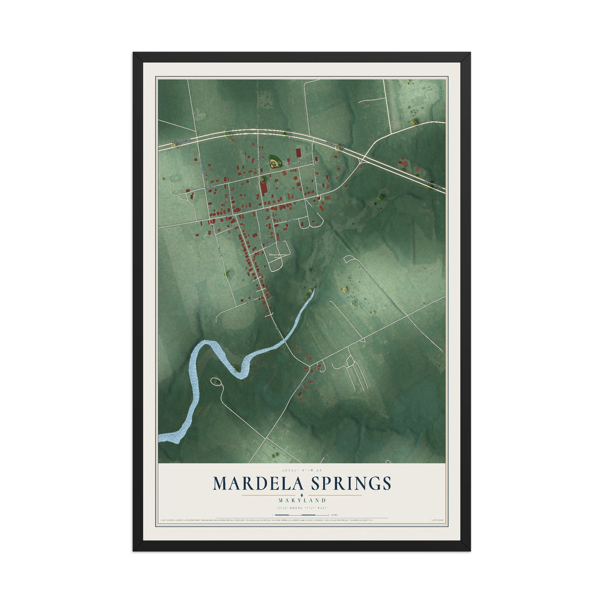 Map of Mardela Springs, Maryland, 12 x 18 inch print in a black wood frame
