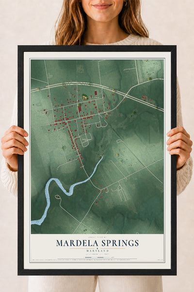 Map of Mardela Springs, Maryland, 18 x 24 inch print in a black wood frame
