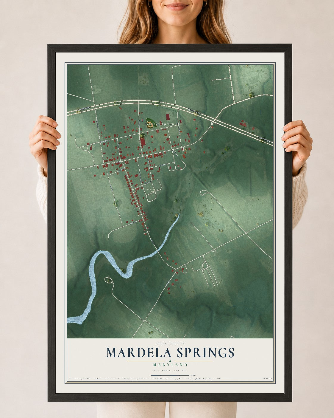 Map of Mardela Springs, Maryland, 24 x 36 inch print in a black wood frame