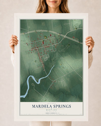 Map of Mardela Springs, Maryland, 24 x 36 inch print in a white wood frame