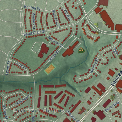 Close-up of the map of Marlow Heights, Maryland print showing street and building detail