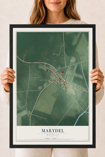 Map of Marydel, Maryland, 18 x 24 inch print in a black wood frame
