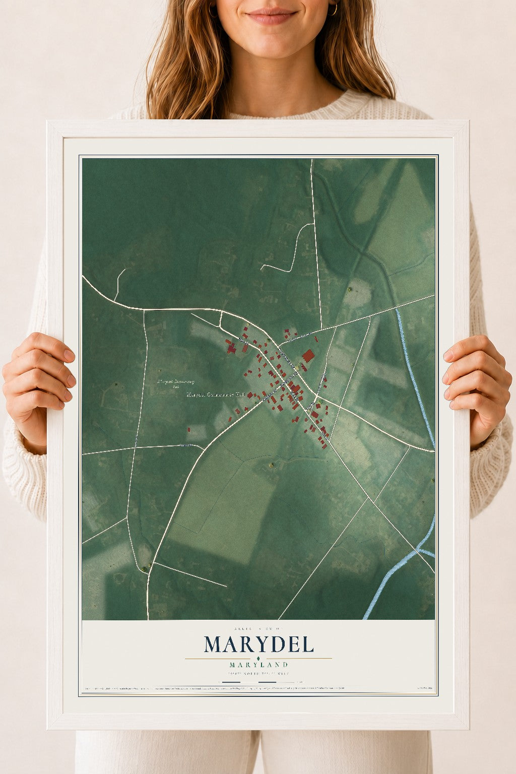 Map of Marydel, Maryland, 18 x 24 inch print in a white wood frame