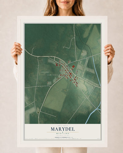 Map of Marydel, Maryland, 24 x 36 inch print in a white wood frame