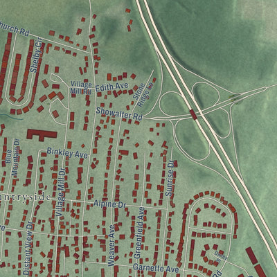 Close-up of the map of Maugansville, Maryland print showing street and building detail