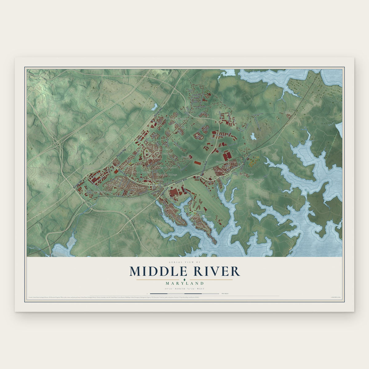Middle River, Maryland map print, the full design