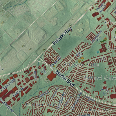 Close-up of the map of Middle River, Maryland print showing street and building detail