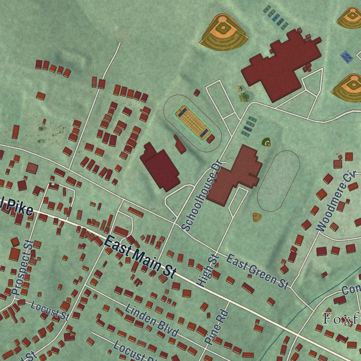 Second close-up of the map of Middletown, Maryland print showing more streets and buildings
