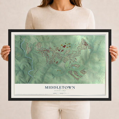 Map of Middletown, Maryland, 12 x 18 inch print in a black wood frame