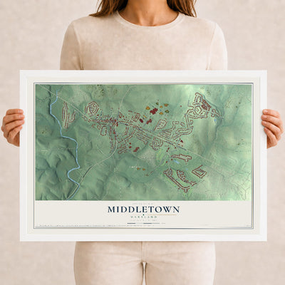 Map of Middletown, Maryland, 12 x 18 inch print in a white wood frame