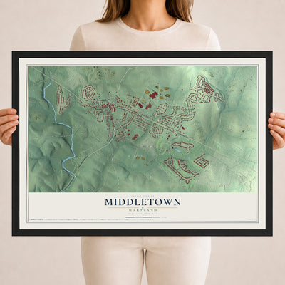 Map of Middletown, Maryland, 18 x 24 inch print in a black wood frame