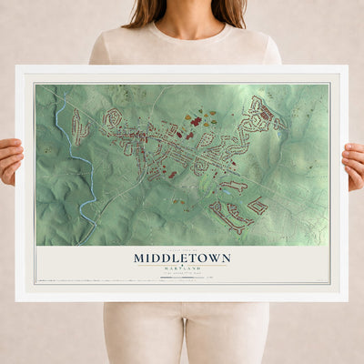 Map of Middletown, Maryland, 18 x 24 inch print in a white wood frame