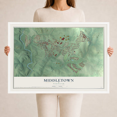 Map of Middletown, Maryland, 24 x 36 inch print in a white wood frame