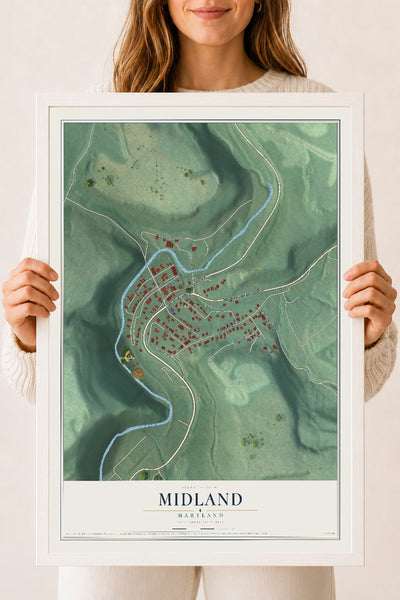 Map of Midland, Maryland, 18 x 24 inch print in a white wood frame