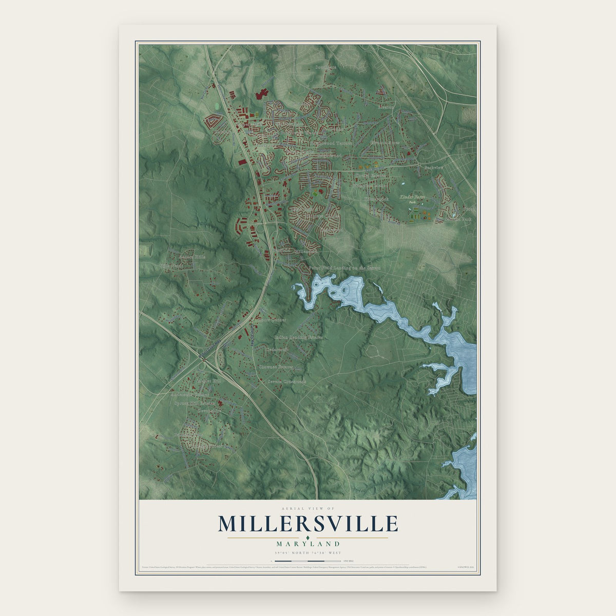Millersville, Maryland map print, the full design