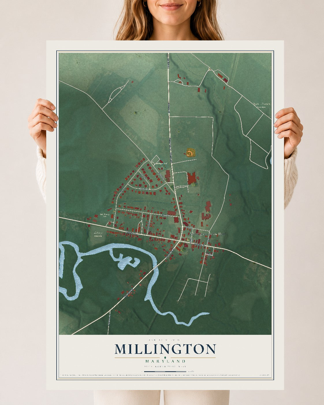 Map of Millington, Maryland, 24 x 36 inch unframed archival matte print