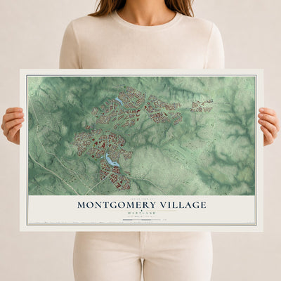 Map of Montgomery Village, Maryland, 12 x 18 inch unframed archival matte print