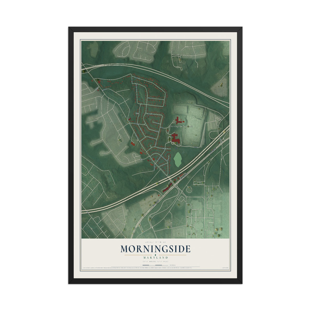 Map of Morningside, Maryland, 12 x 18 inch print in a black wood frame