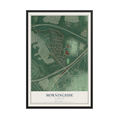 Map of Morningside, Maryland, 12 x 18 inch print in a black wood frame