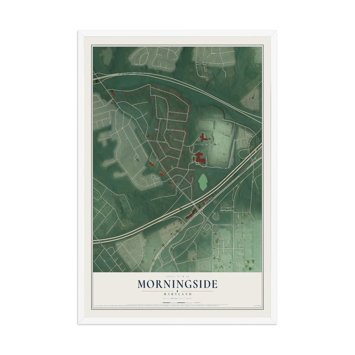 Map of Morningside, Maryland, 12 x 18 inch print in a white wood frame