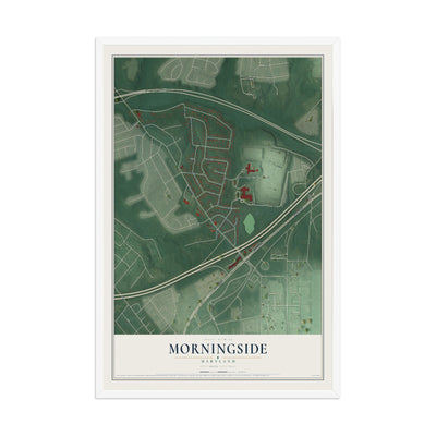 Map of Morningside, Maryland, 12 x 18 inch print in a white wood frame