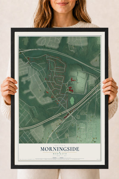 Map of Morningside, Maryland, 18 x 24 inch print in a black wood frame