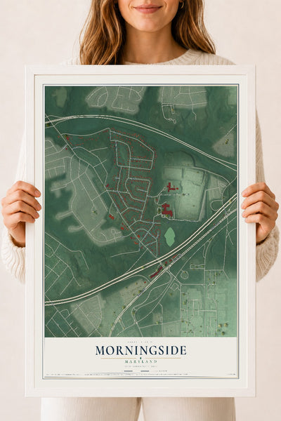 Map of Morningside, Maryland, 18 x 24 inch print in a white wood frame