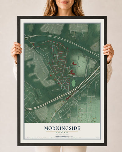 Map of Morningside, Maryland, 24 x 36 inch print in a black wood frame