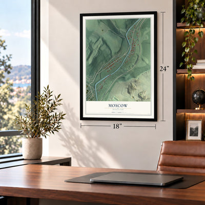 Moscow, Maryland map, 18 x 24 inch print in a black frame in a home office