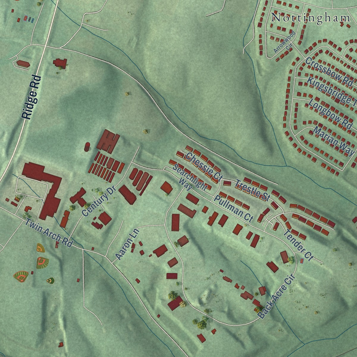 Second close-up of the map of Mount Airy, Maryland print showing more streets and buildings