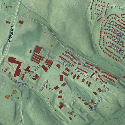 Second close-up of the map of Mount Airy, Maryland print showing more streets and buildings