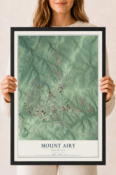 Map of Mount Airy, Maryland, 18 x 24 inch print in a black wood frame