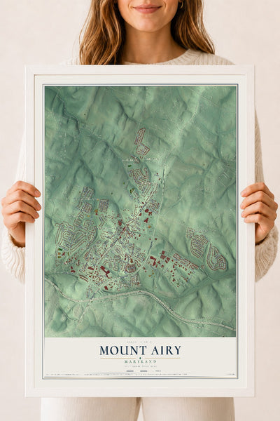 Map of Mount Airy, Maryland, 18 x 24 inch print in a white wood frame